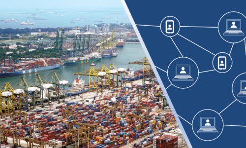 International port with shipping containers